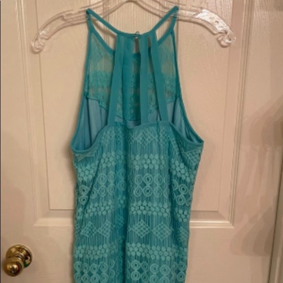 Maurices Lace Overlay Halter Top Swing Top Teal Womens Size - Picture 2 of 7